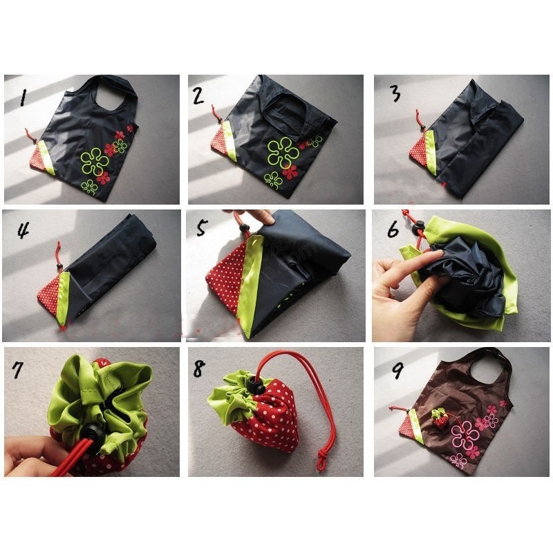 Sac de course pliable fraise Gadget utile, pratique pour les déplacements et voyages