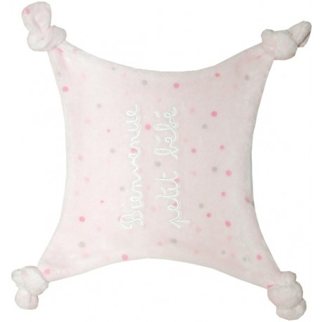 Doudou plat velours Bienvenue Petit Bébé rose