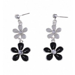 Boucles doreilles fleurs grises et noires