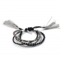 Bracelet perles noires, blanches et argentées