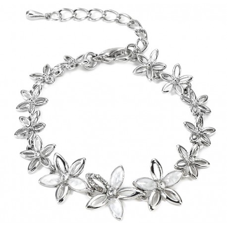 Bracelet fantaisie argenté à fleurs